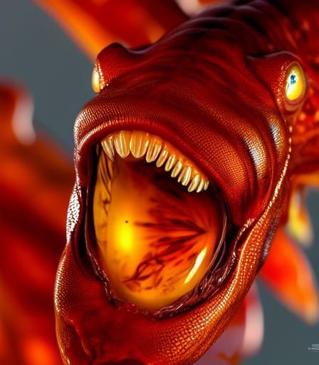 Alien Fish Encased in Amber Fossil