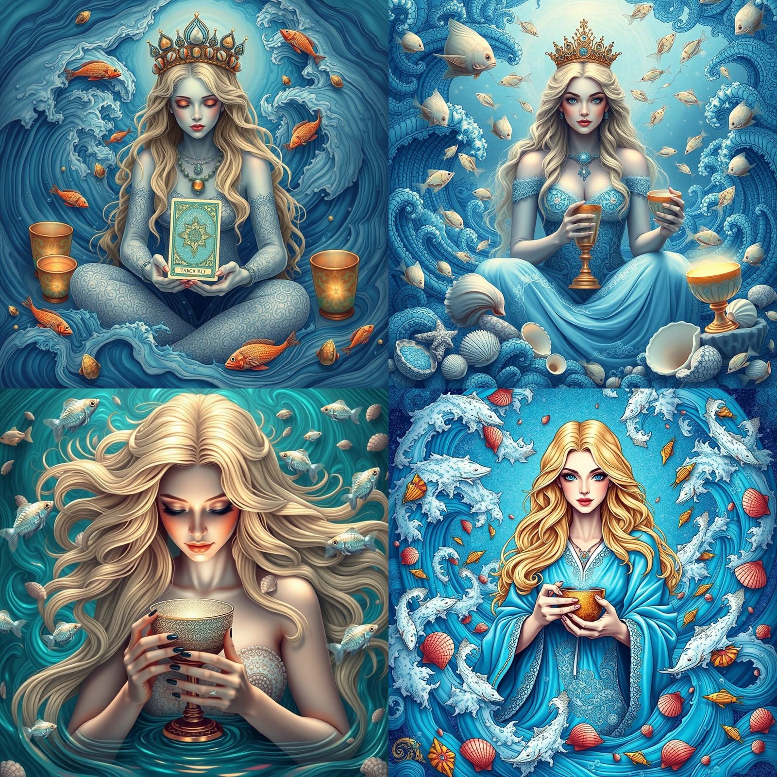 Mystical Tarot Reader with Cups and Seashells