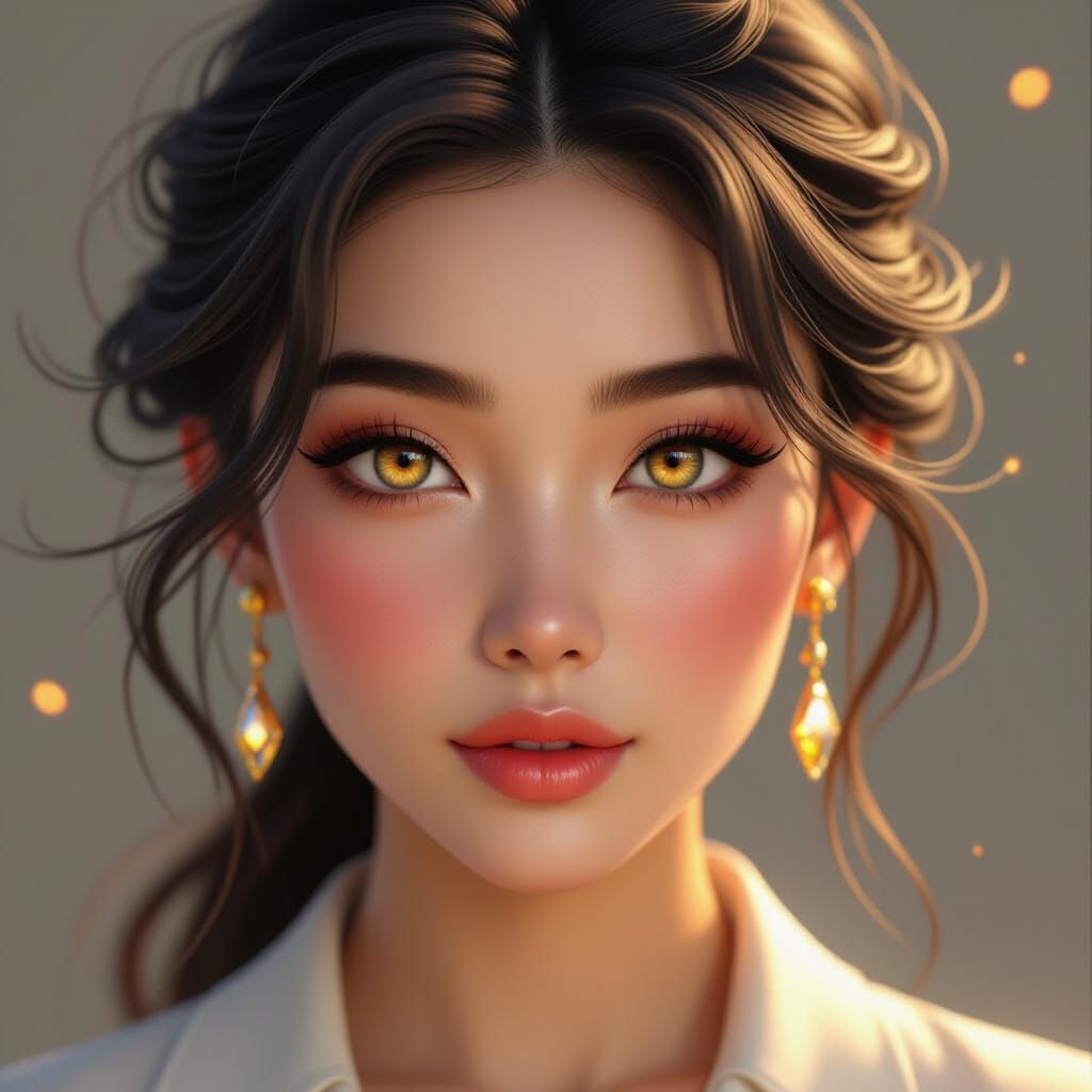 Vietnamese Digital Muse with Amber Eyes, Photorealistic Anim...