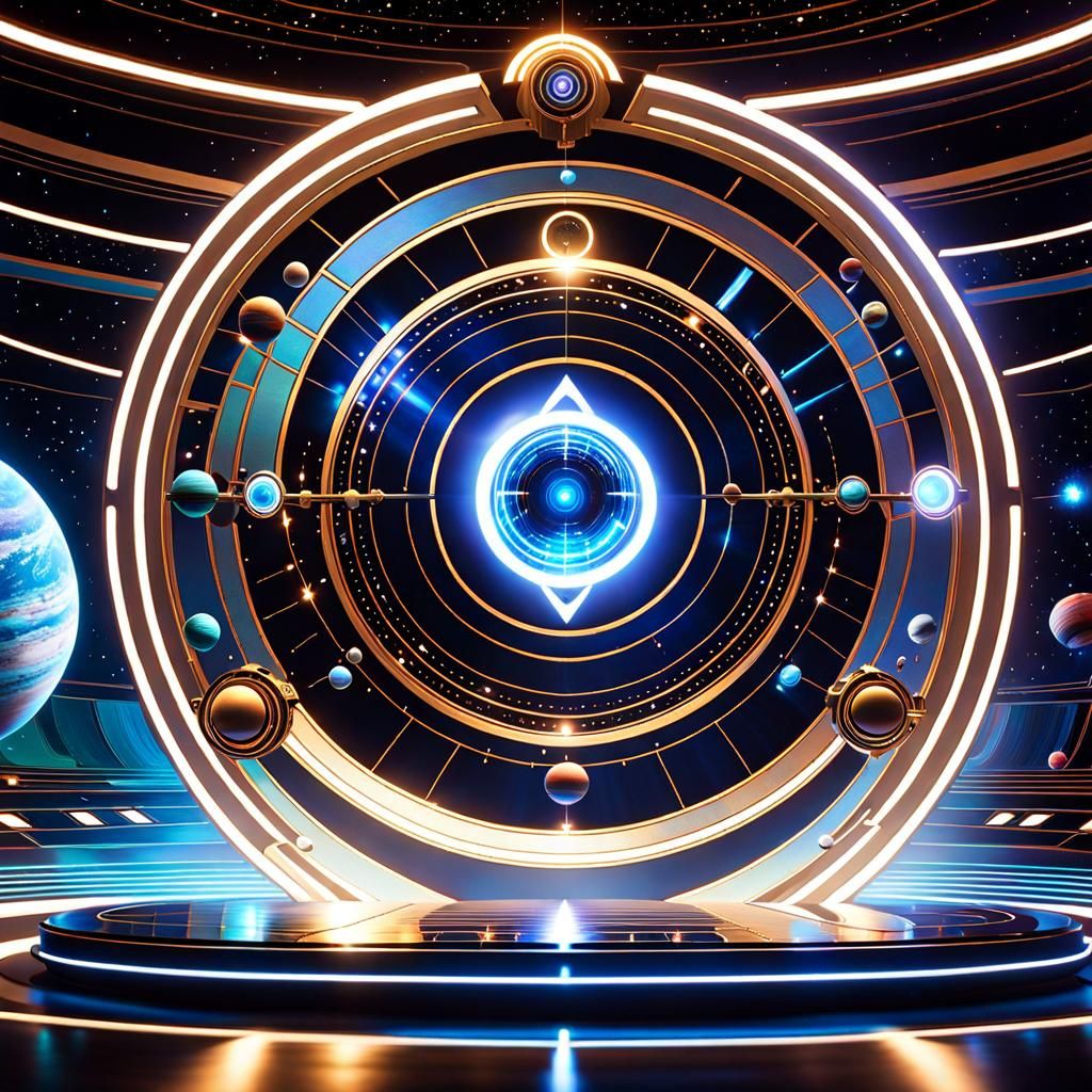 Holographic Solar System Projection in Cyberpunk Art Deco