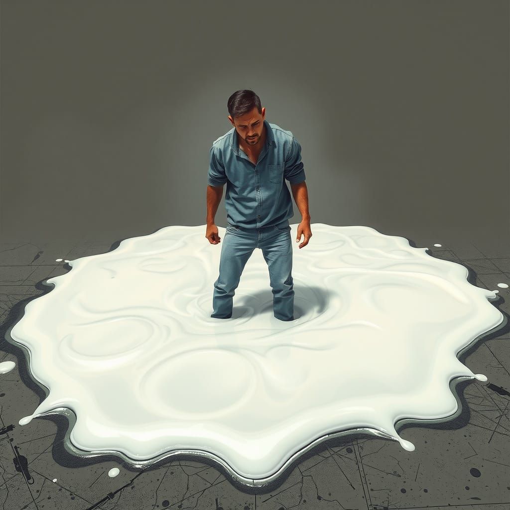 Man Trapped in Vast, Sticky Glue Puddle, Inspired by Syd Mea...