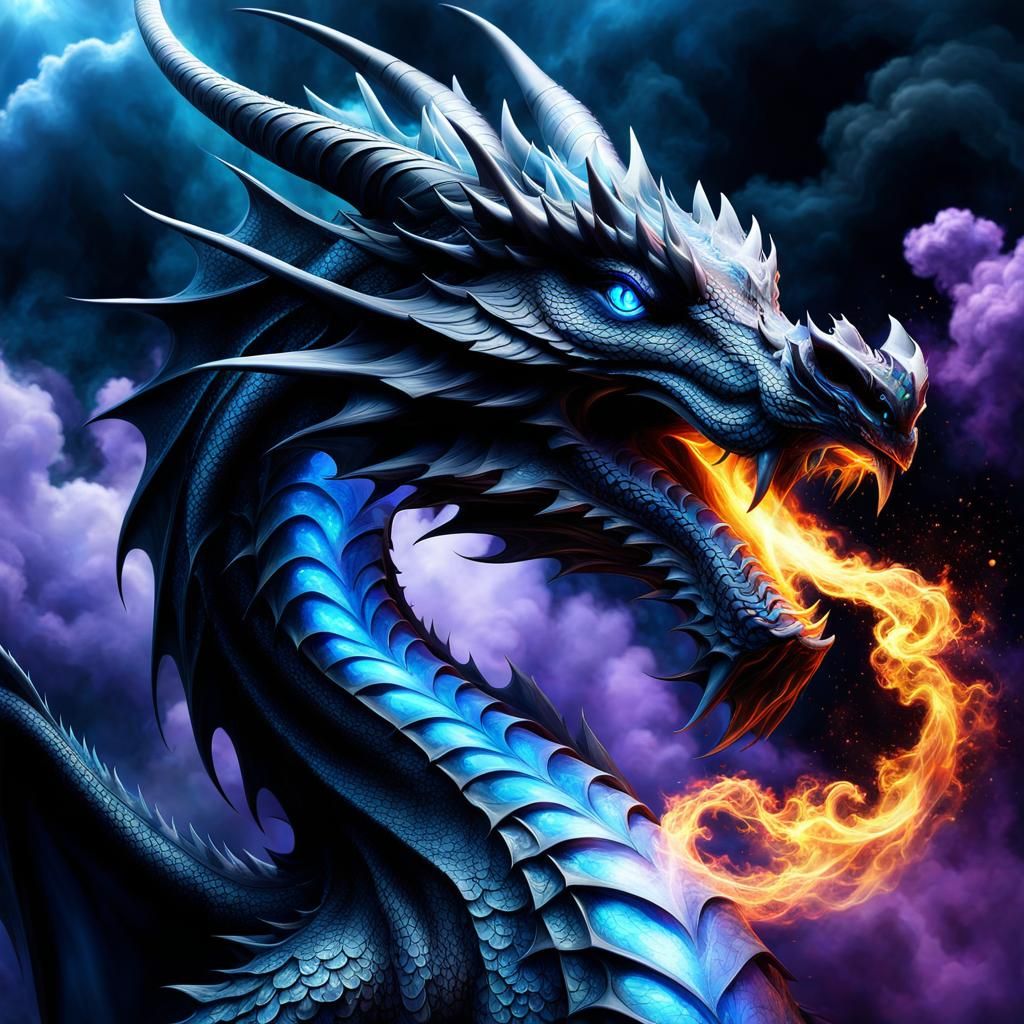 Dragon with Blue Fire in Fractal Airbrush Art