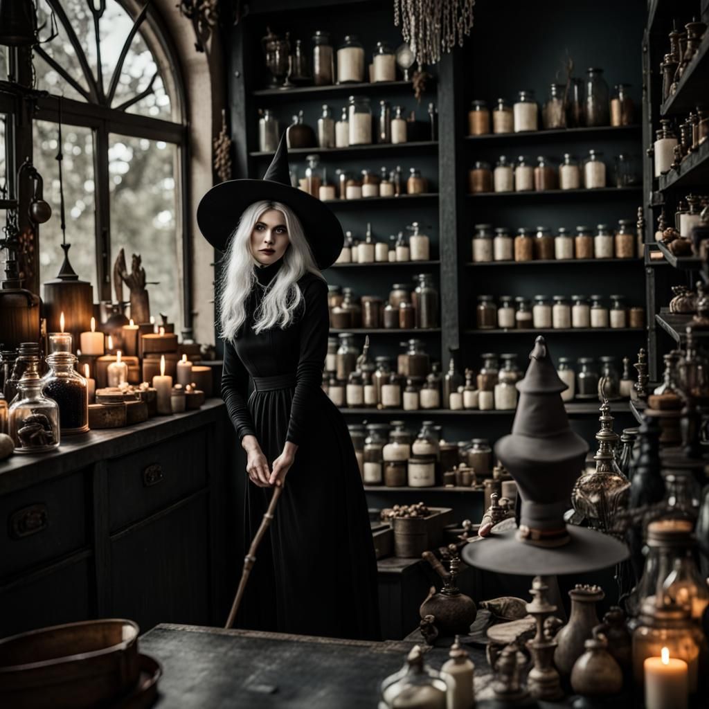 Vintage Witch in Apothecary Shop