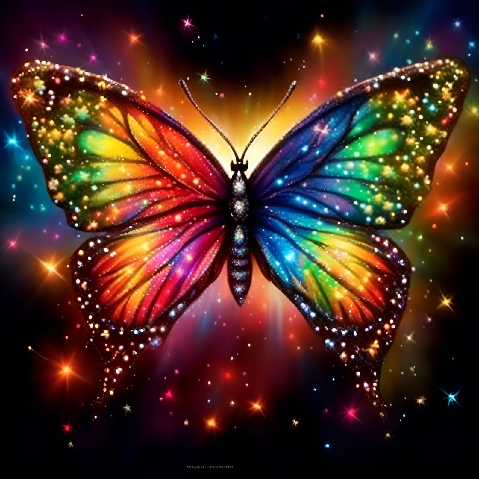 Rainbow Butterfly Fantasy Art with Glitter
