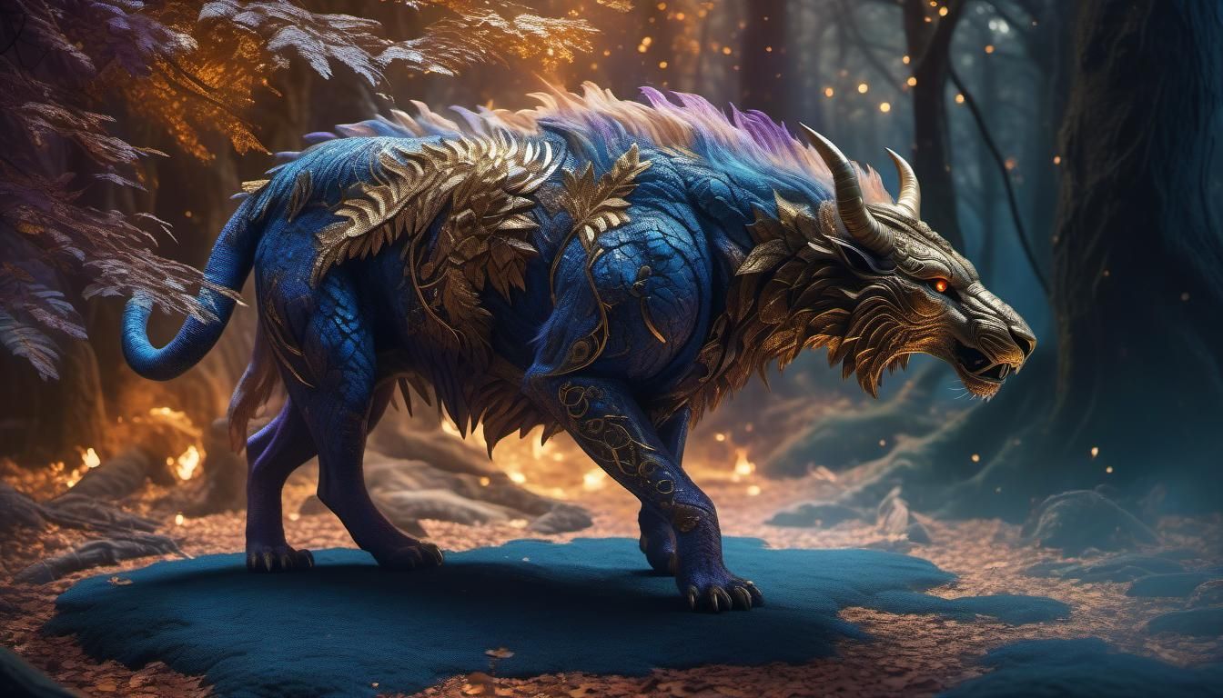 Mystical Chimera in Ancient Forest: Dark Fantasy Art