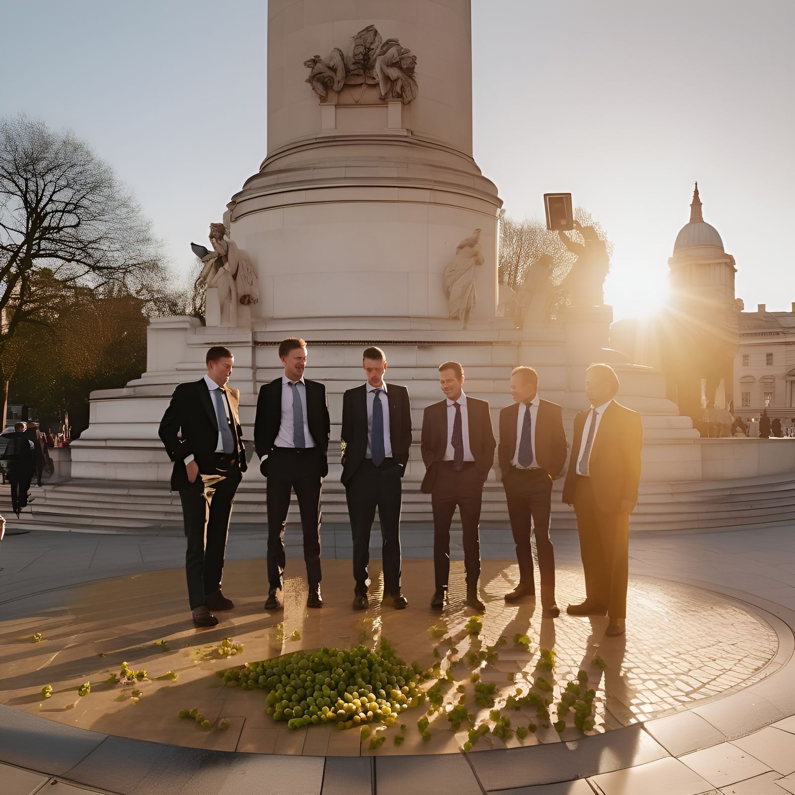 Businessmen Stomping Grapes in Trafalgar Square