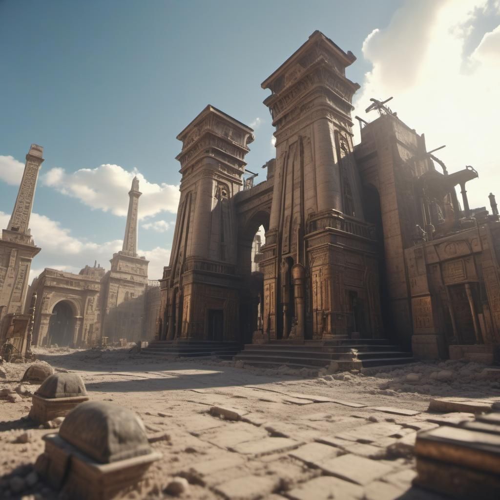 Steampunk Neo-Gothic Egyptian Necropolis in Film Noir