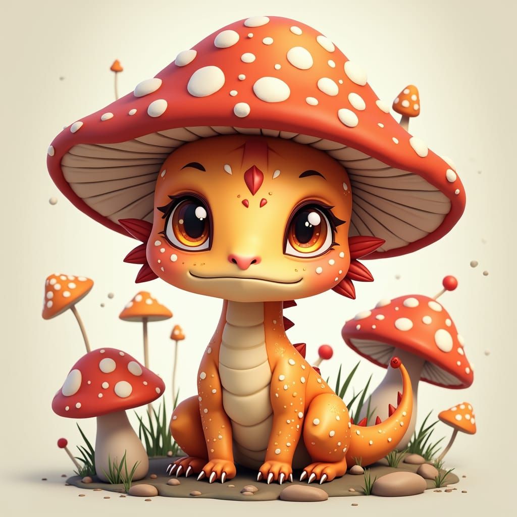 Cute Mushroom Dragon in Anime Style