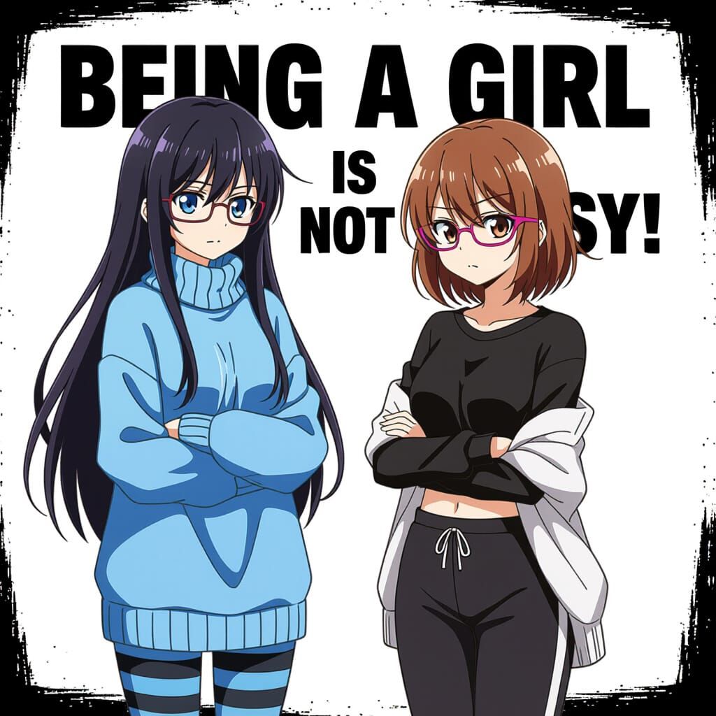 Anime Girls Expressing Frustration in Manga Style