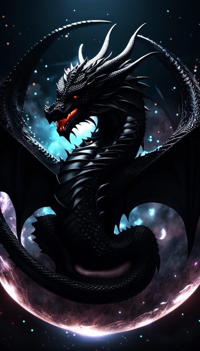 Black Dragon God and Black Hole with Crystals