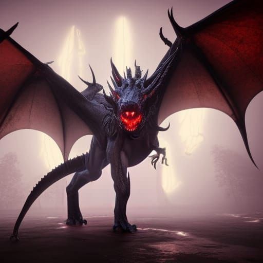 Fierce Dragon in Fog: Dark Fantasy Concept Art