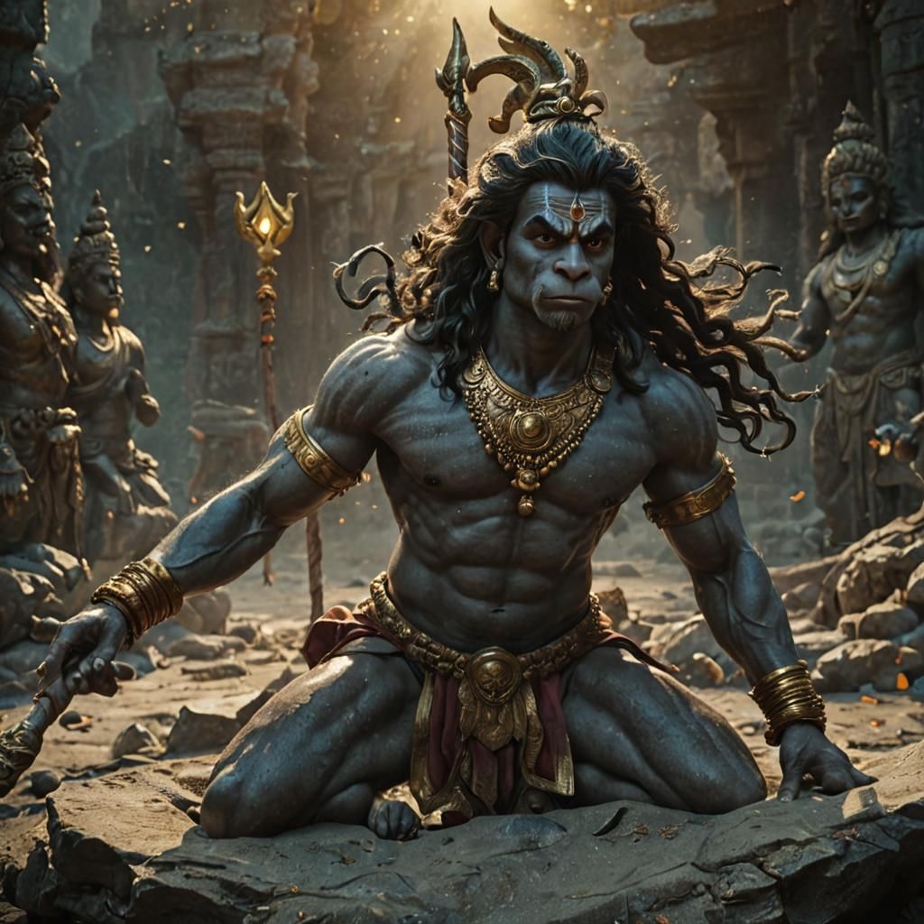 Epic Cinematic Portrait of Lord Hanuman in Golden Glory