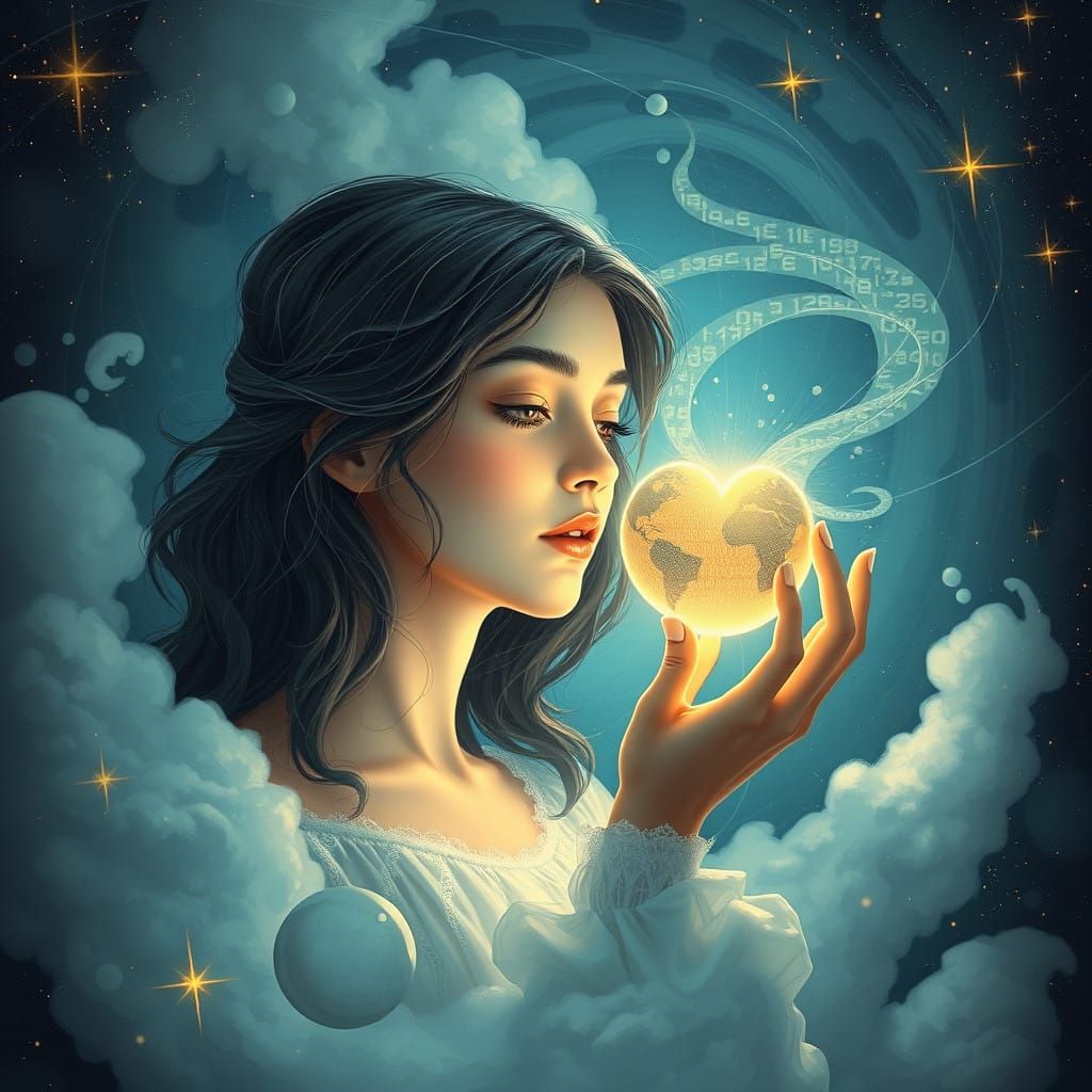 Ethereal Goddess Surrounded by Code and Stars in Dreamlike A...