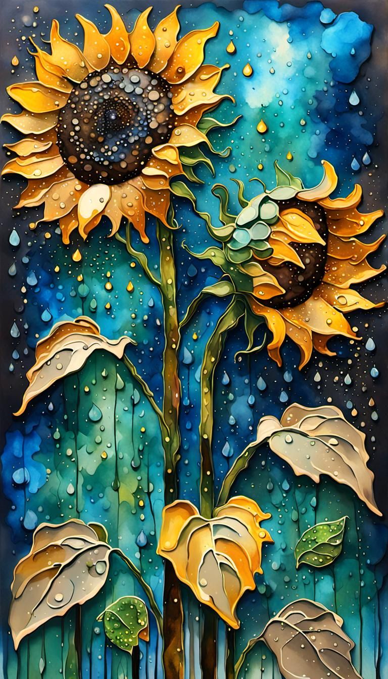 Abstract Alcohol Ink Dark Ink Blue Stormy Night Sky and  Earthy Brown and Sparkling Sand and Sage Green Wash Splatter Ba...