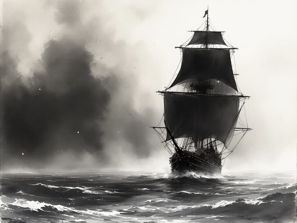 Gloomy Ship Rides the Stormy Surge
