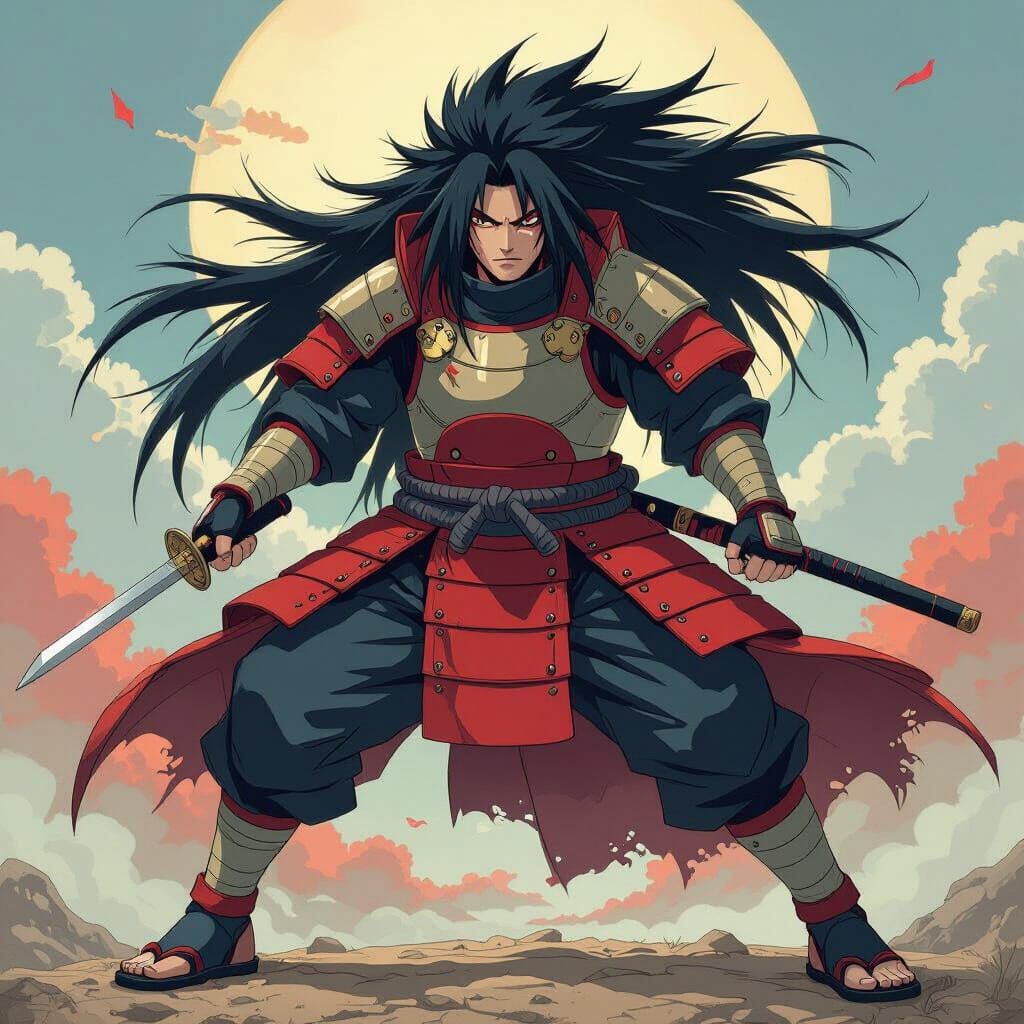 Powerful Armored Ninja in Pierrot Anime Style