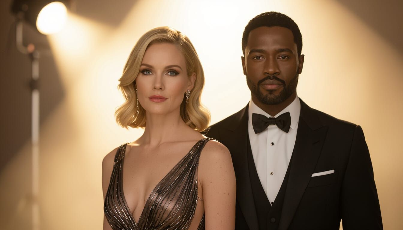 Elegant Couple in Spotlight: Cinematic Portrait