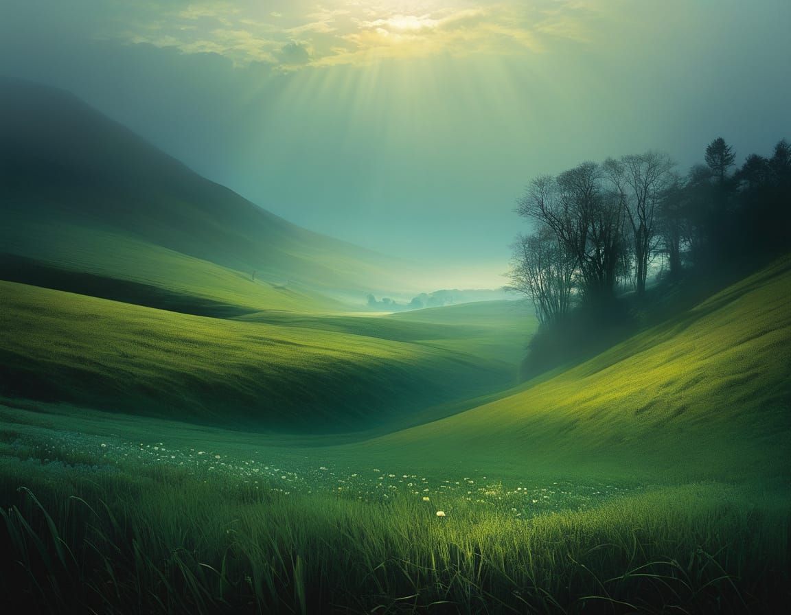 Ethereal Misty Morning Landscape Painting