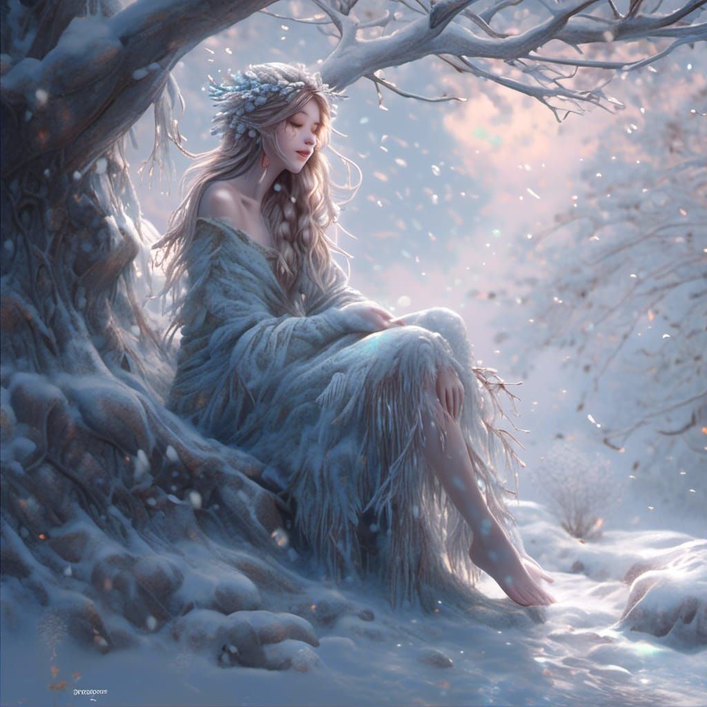 Winter Fairy in Snowstorm: Detailed Photorealistic Art