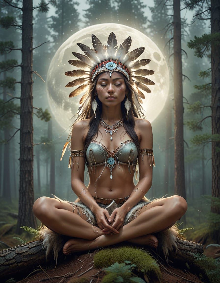 Meditative Figure Blended with Misty Forest