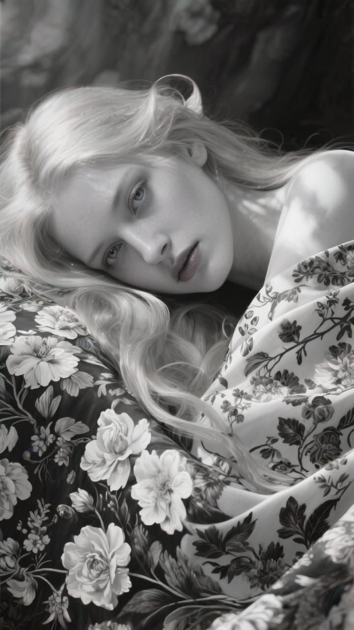 Ethereal Beauty in Grayscale: A Hyperrealistic Portrait