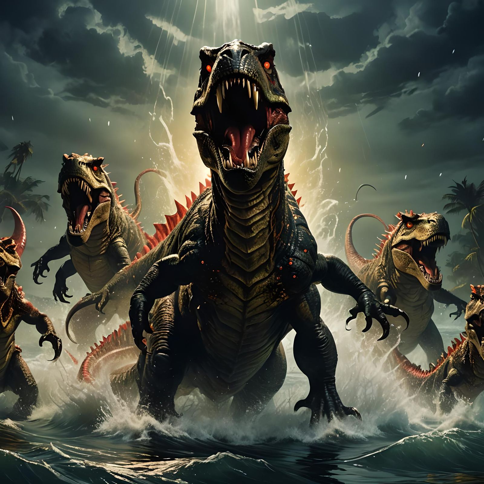 Terrifying Seven-Headed T-Rex Emerges from the Sea