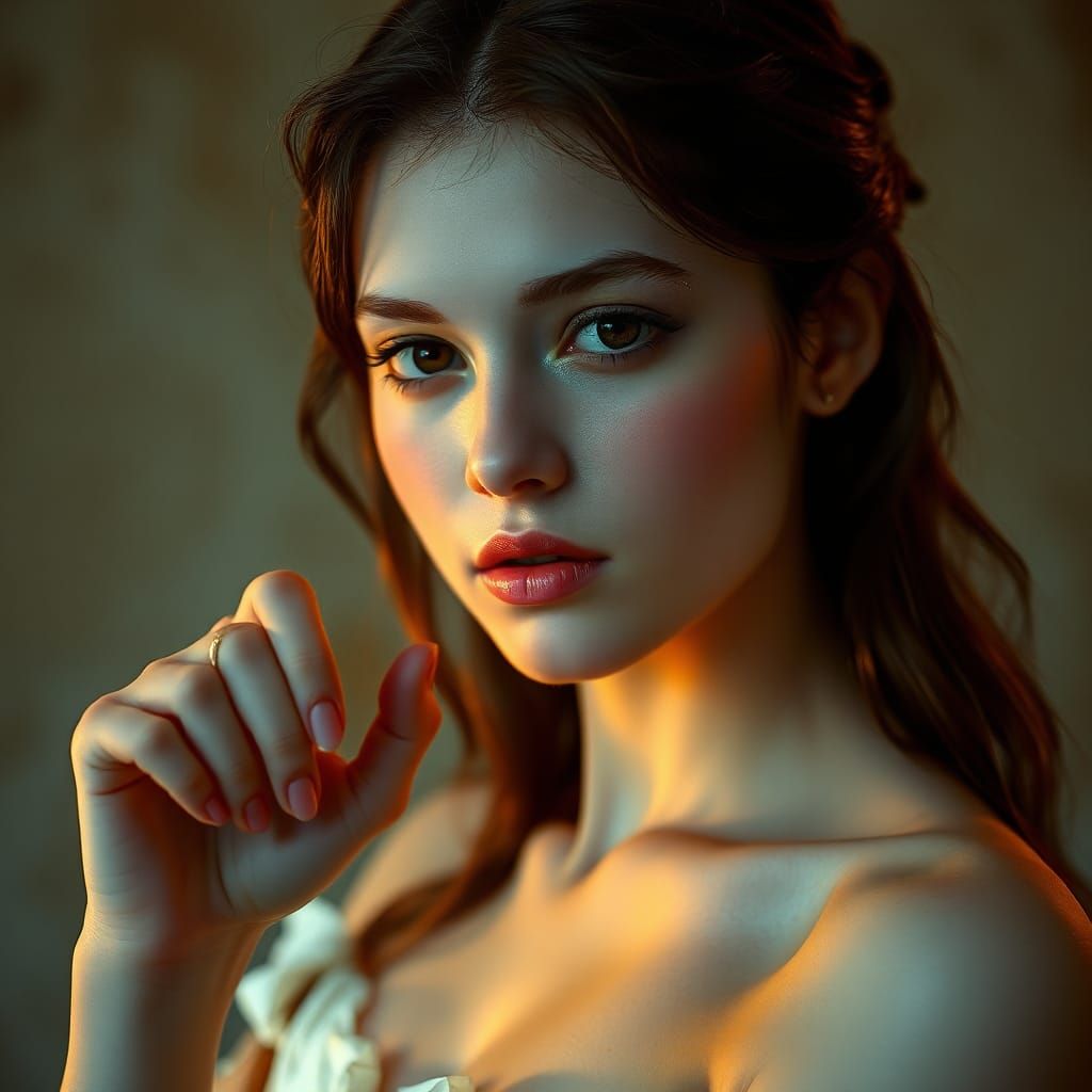 Enigmatic Woman Beckons, Chiaroscuro Fantasy Illustration