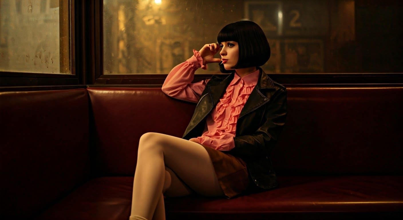 1970s Woman in Pub: Cinematic Film Still