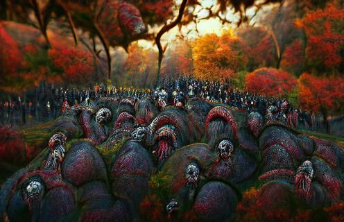 Zombie Turkey Army in Autumnal Gustave Doré Style
