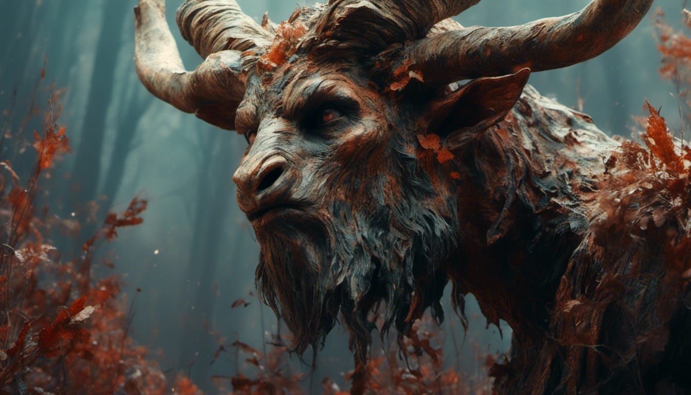 Hyperrealistic Faun God Portrait in Splash Art Style