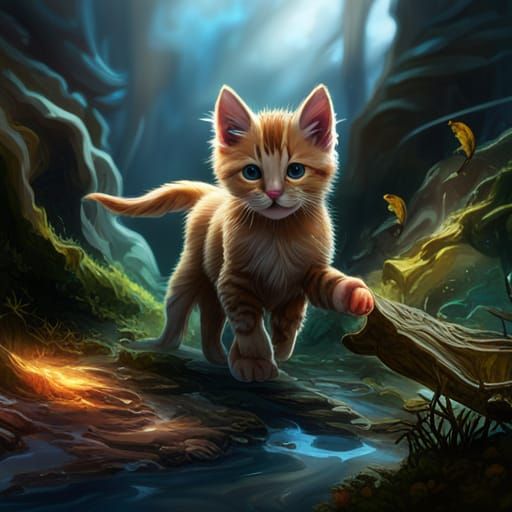 Fantastical Illustrated Kitten Concept Art