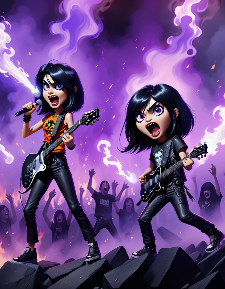 Cartoon Metal Rock Stars on Stage in Pop Art Style