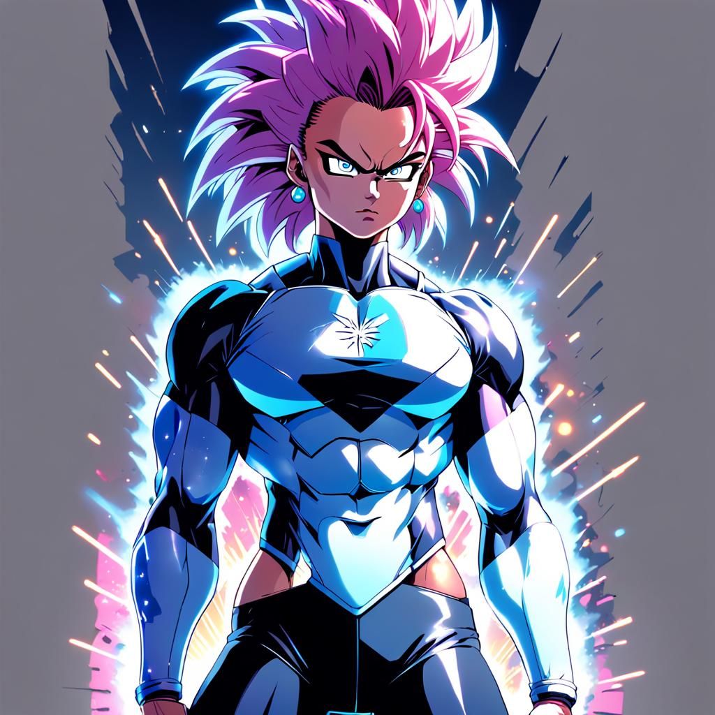 Spunky Super Saiyan Woman in 80s Anime Style