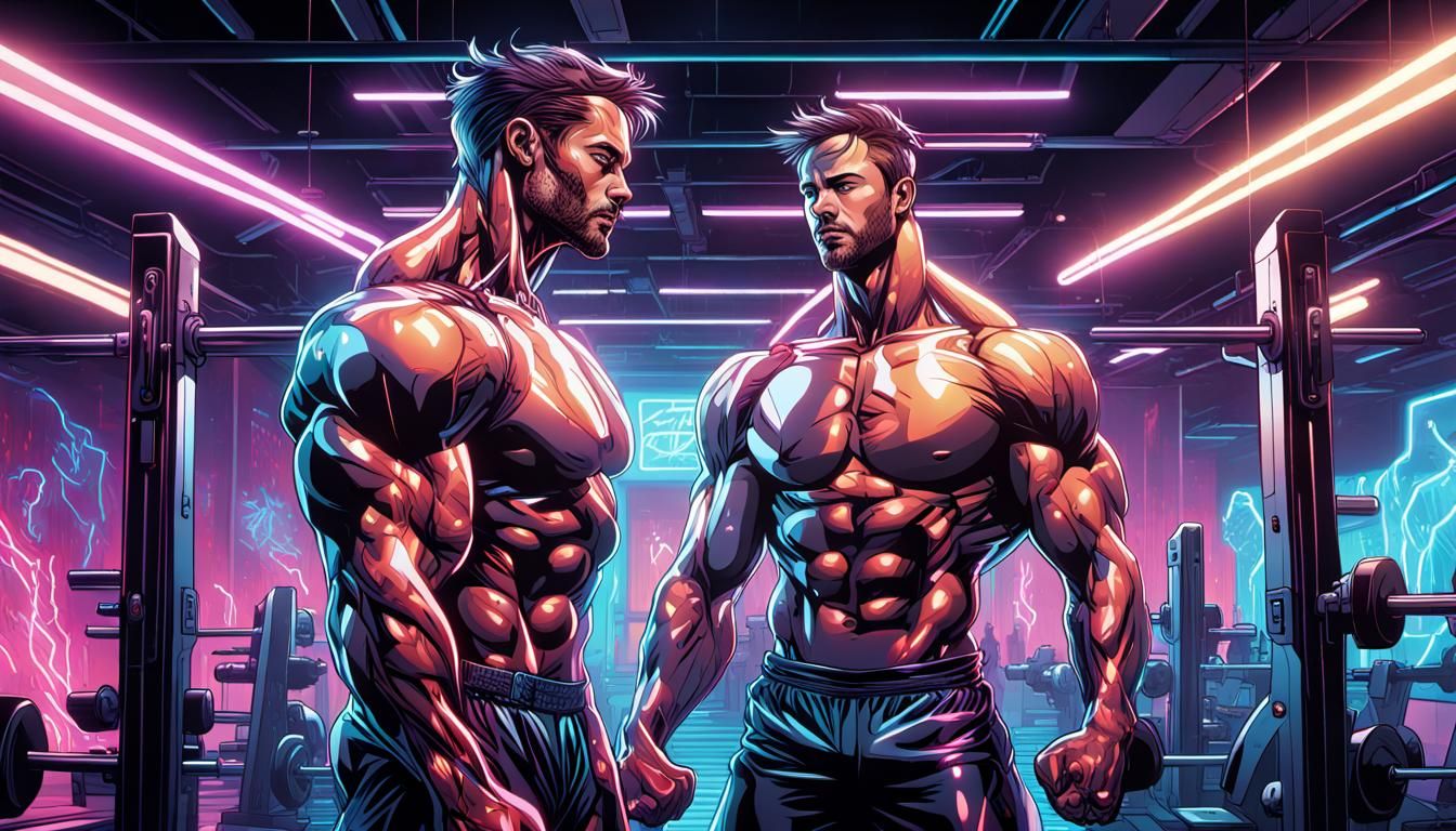 HYPERREALISTIC, PERFECT, SMOOTH, HD QUALITY, COSMIC, HUMANOID ANIMALS TRAINING IN A FUTURISTIC GYM