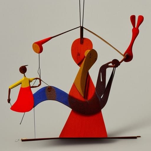 16k resolution, art by Tony Sarg and Alexander Calder. A whimsical string puppet lending a helping hand to a fellow mari...