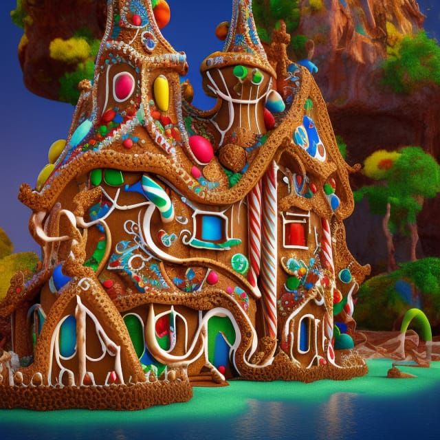 Surreal Gingerbread Island in Surrealist Style