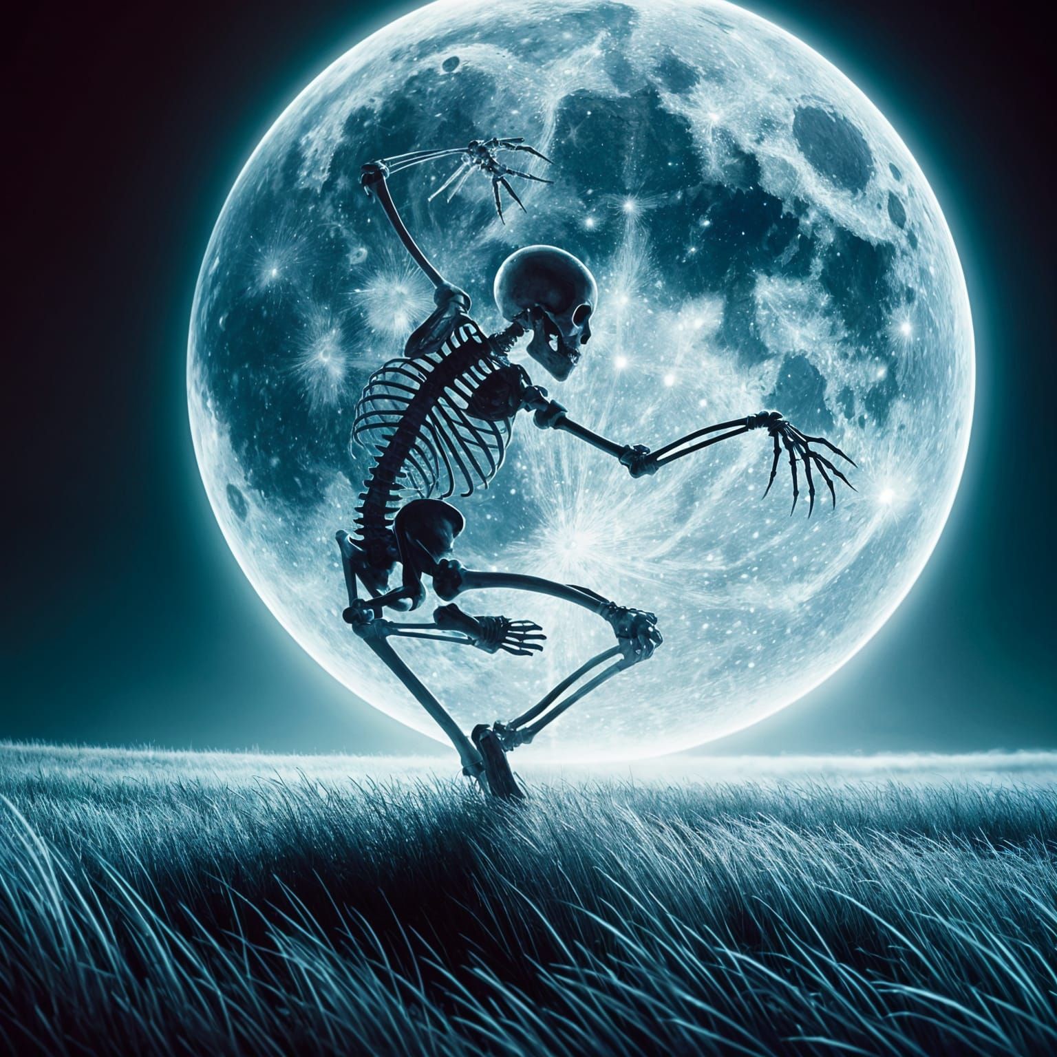 Skeleton Performs a Haunting Dance Under Full Moonlight