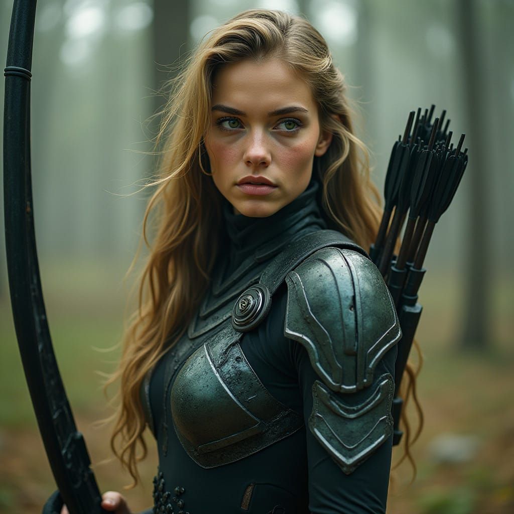 Warrior Elf in Tactical Suit with Modern Bow