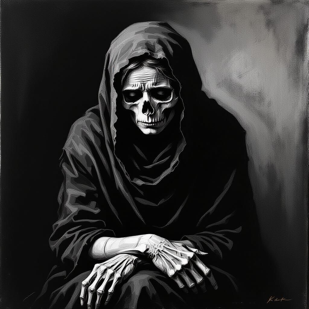 Grieving Mother in Black and White Print