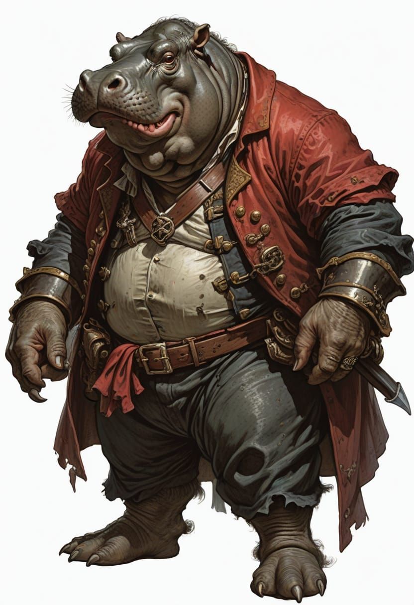18th Century Hippopotamus Pirate in Epic Fantasy Style