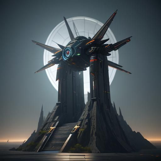 Futuristic Fighter Spaceship with Portal in Sci-Fi Style
