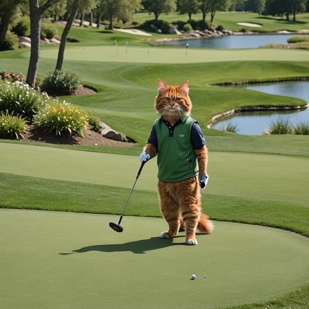 Maine Coon Cats Playing Golf: Professional Photography