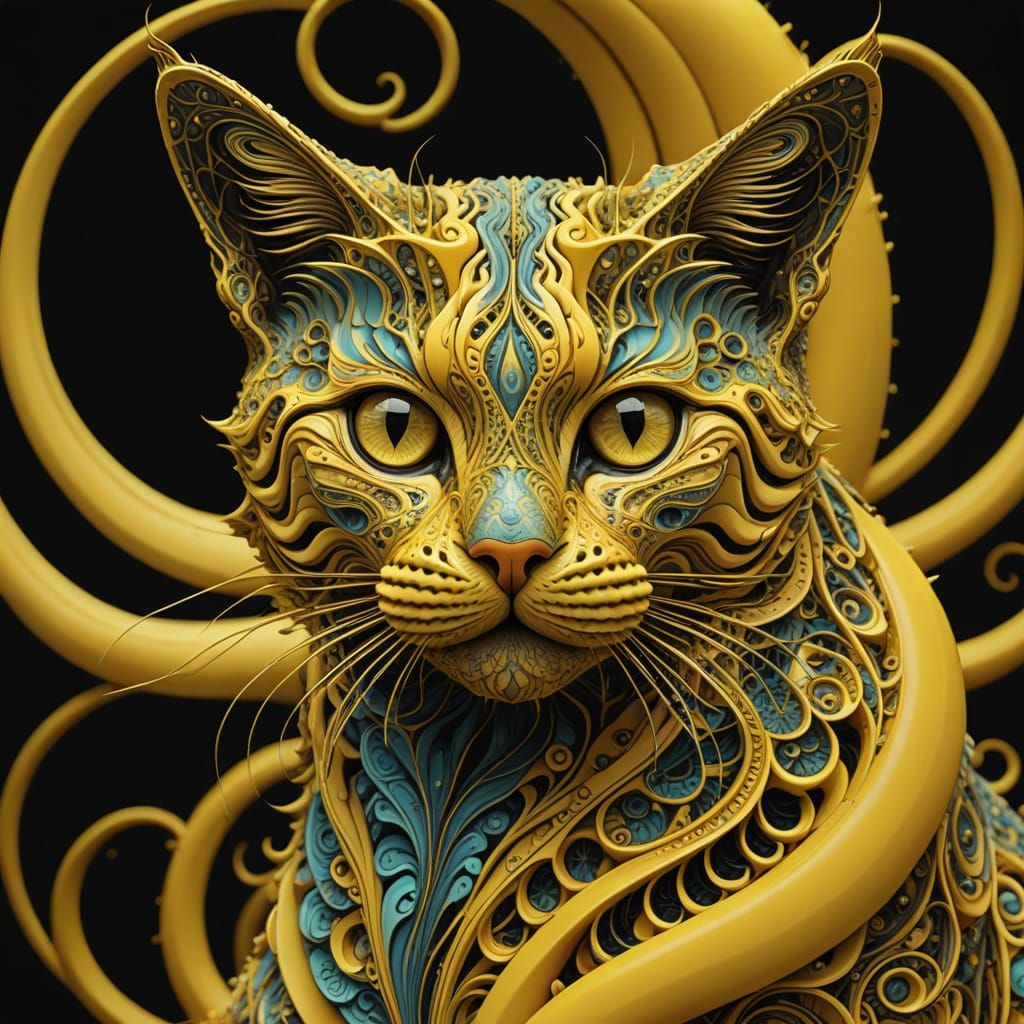 Surreal Cat Transforms into a Vibrant Yellow Banana in Fract...