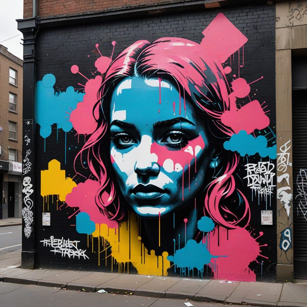 Dystopian Street Art Masterpiece in Neon Colors