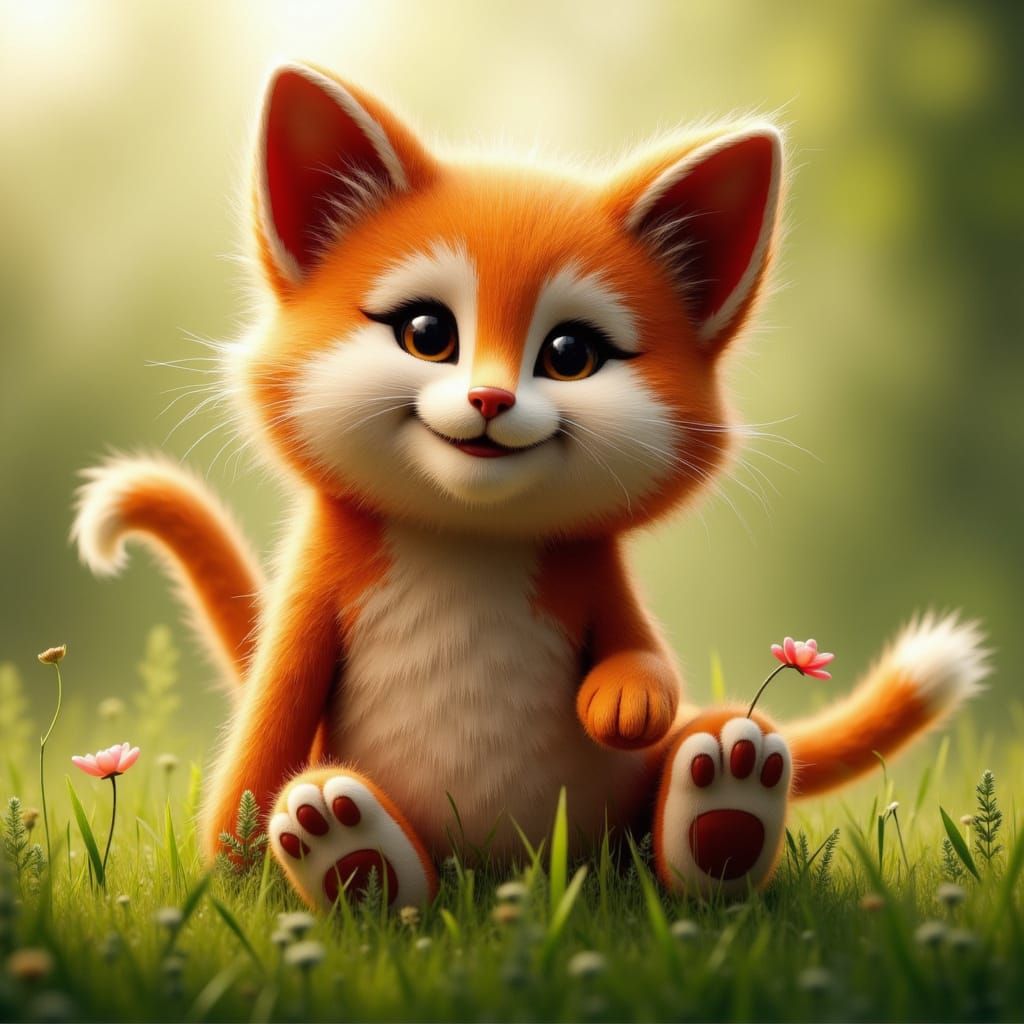 Whimsical Faux Fur Cat Stitches on Lawn