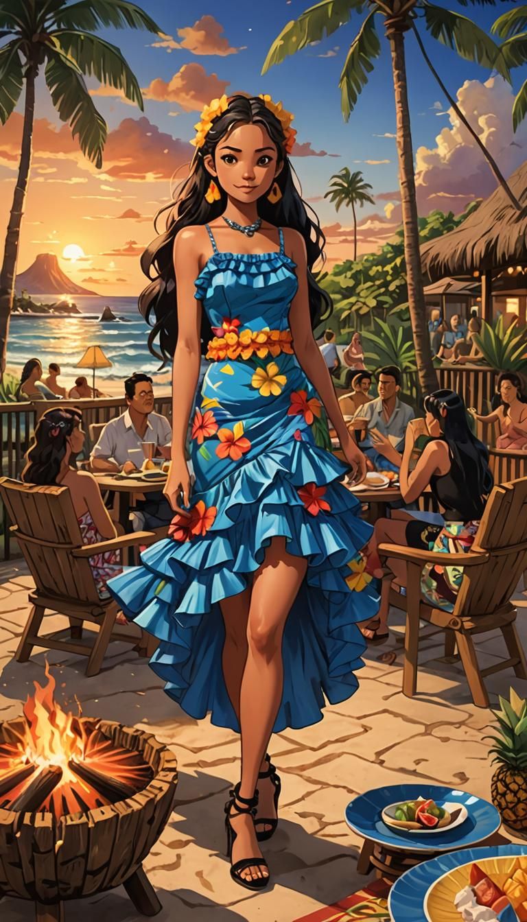 A festive scene featuring a traditional luau, complete with ...