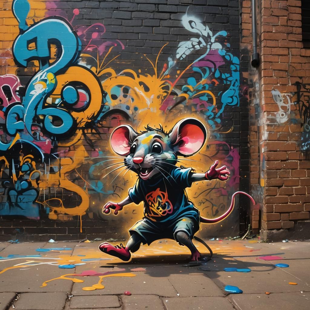 Vibrant Street Art Dancing Mouse