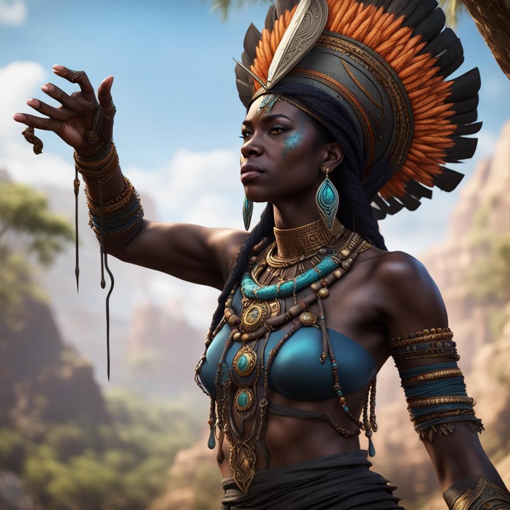 Shaman Priestess: Black Panther, Detailed Matte Painting