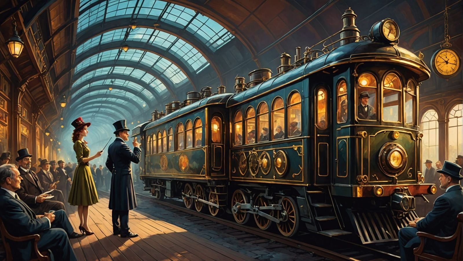 Steampunk Fairy on Train: Kandinsky-Inspired Abstract Art