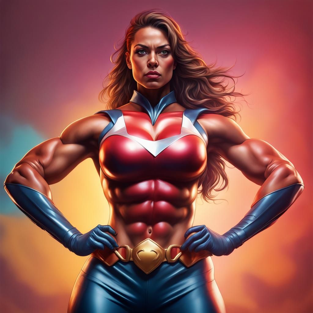 Muscular Superhero Posing in Splash Art Style